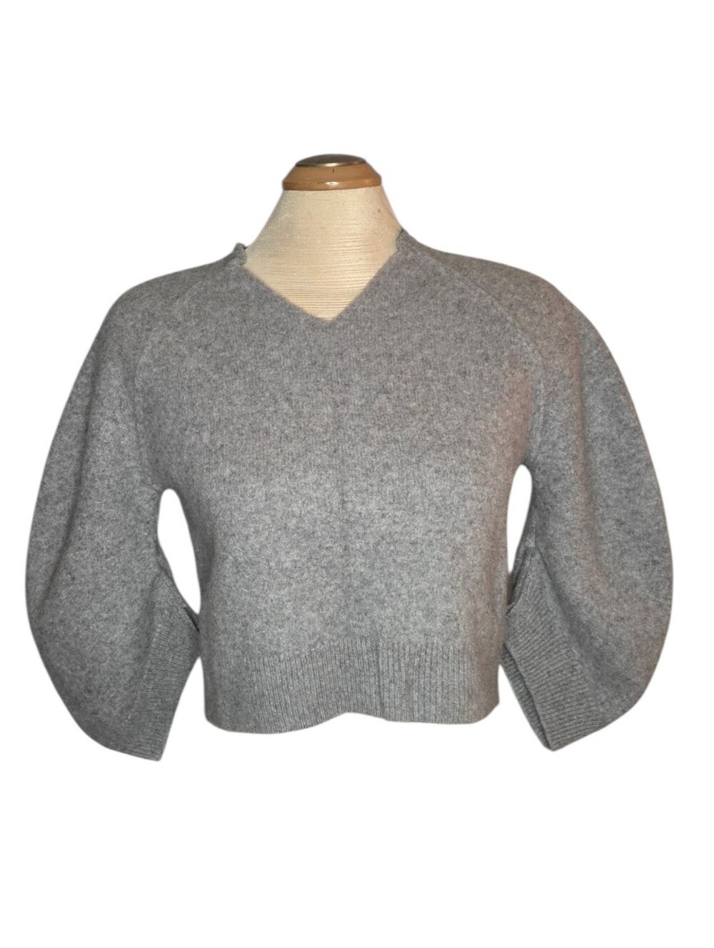 Celine Gray Cashmere Statement Sleeve Sweater Size L
